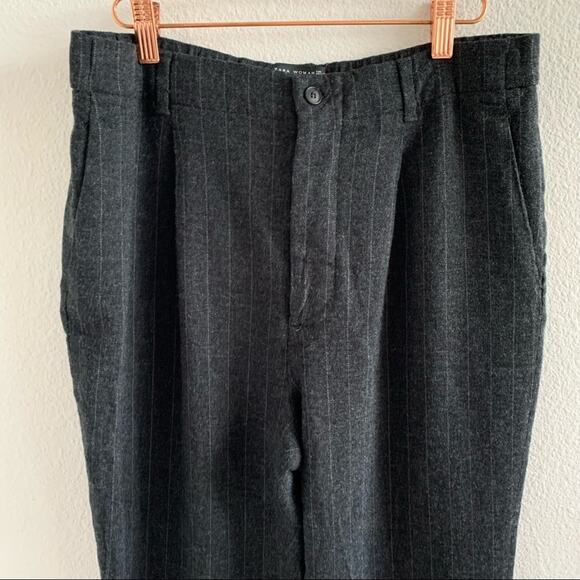 Zara Woman Pin Striped Cuffed Leg Textured Pants Career Work Trouser Large - Picture 2 of 10